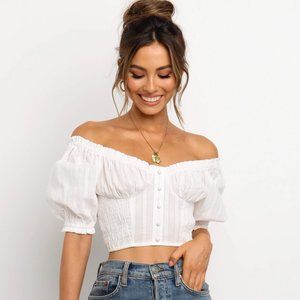 White Off the Shoulder Crop Top